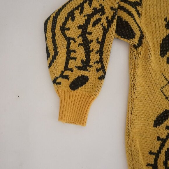 Vintage Paris Star Yellow Black Paisley Knit 20% Mohair Wool Sweater 38 - Picture 8 of 12